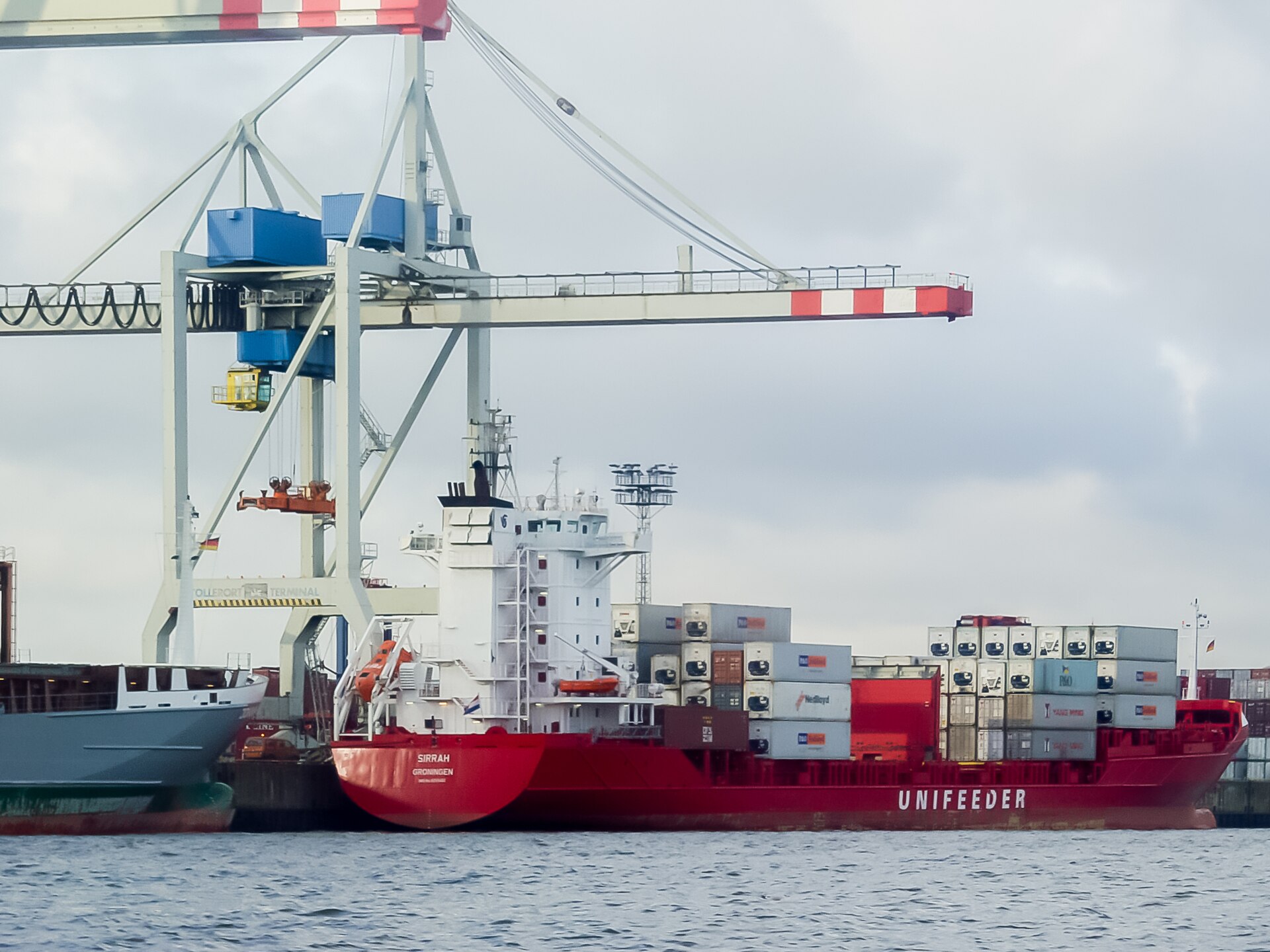 Container ship berthed at a container terminal